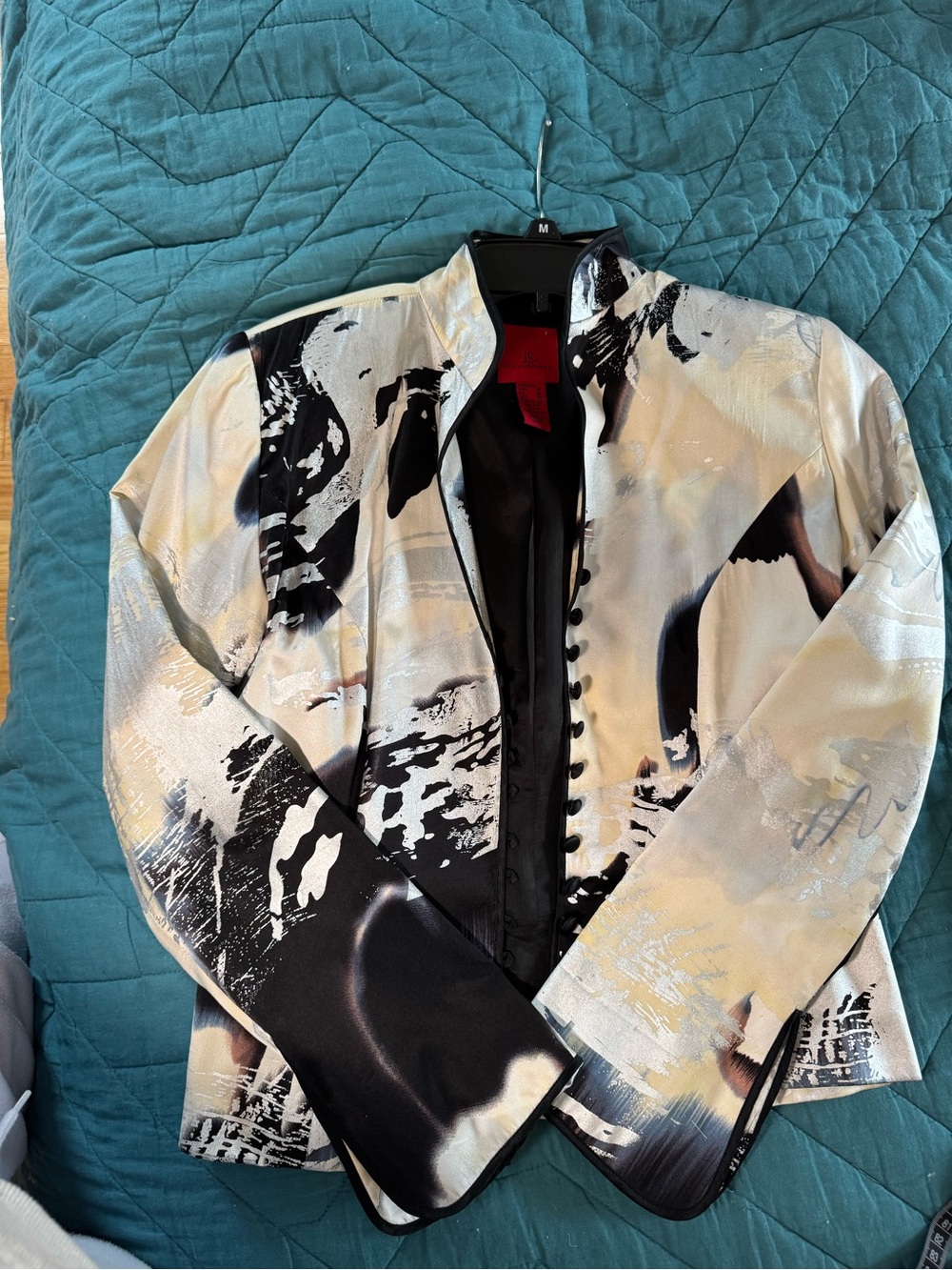 JS Collections Black, White, Cream Abstract Print Jacket